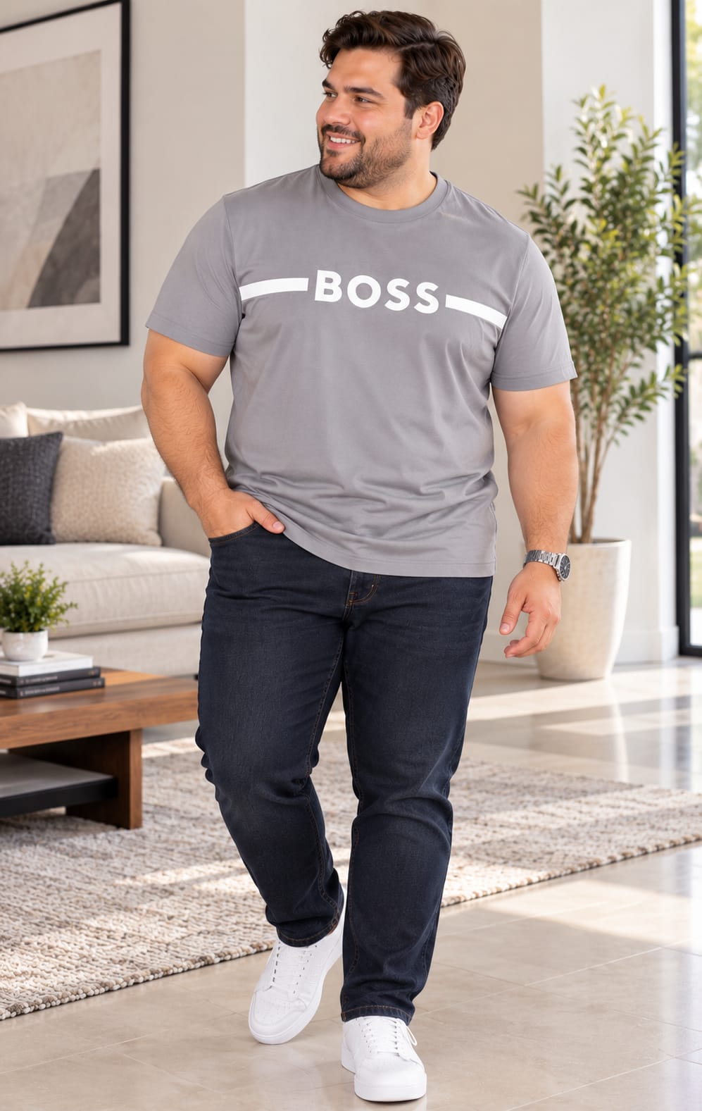 Playera BOSS para Hombre Gris de Manga Corta