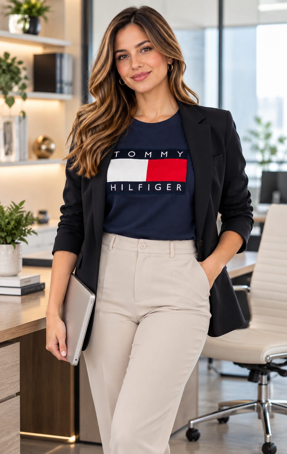 Playera para Mujer Azul Marino Amplia Cuello Redondo Tommy Hilfiger
