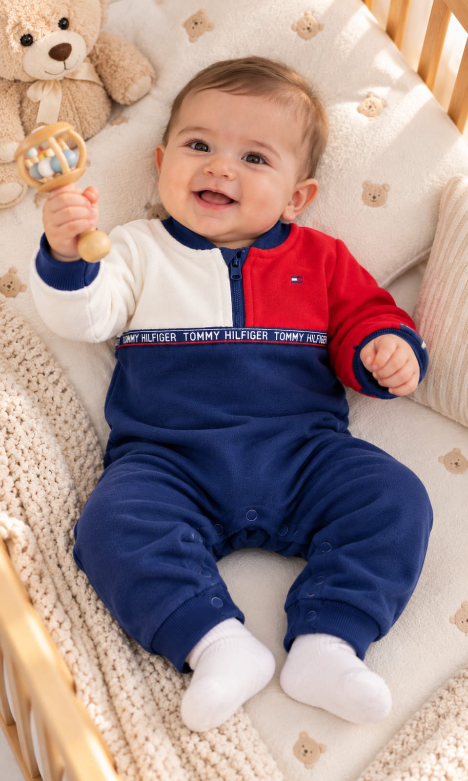 Mameluco Tommy Hilfiger para bebé 6-9 meses color azul marino, rojo y blanco