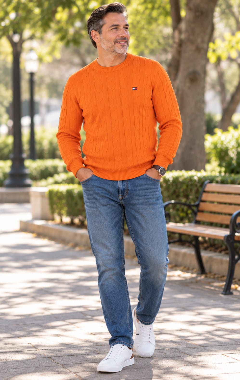 Suéter para Hombre Naranja con Tejido Trenzado Tommy Hilfiger