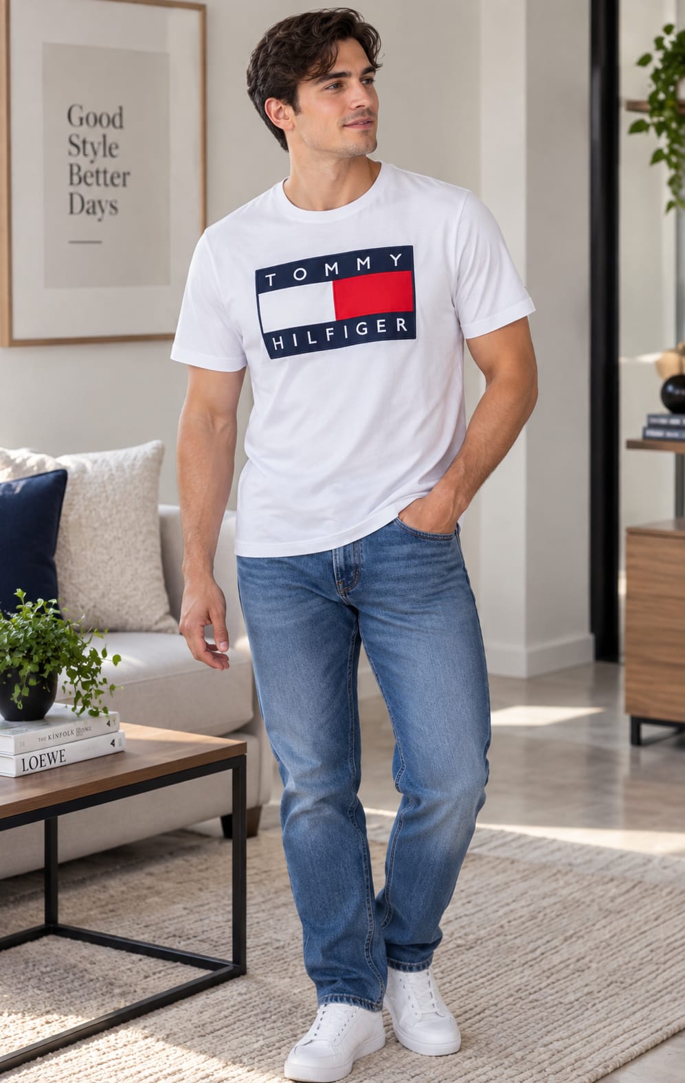 Playera para Hombre Blanca Cuello Redondo Manga Tommy Hilfiger