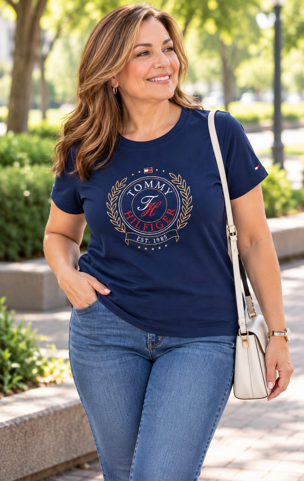 Playera para Mujer Azul Marino Cuello Redondo Manga Corta Tommy Hilfiger