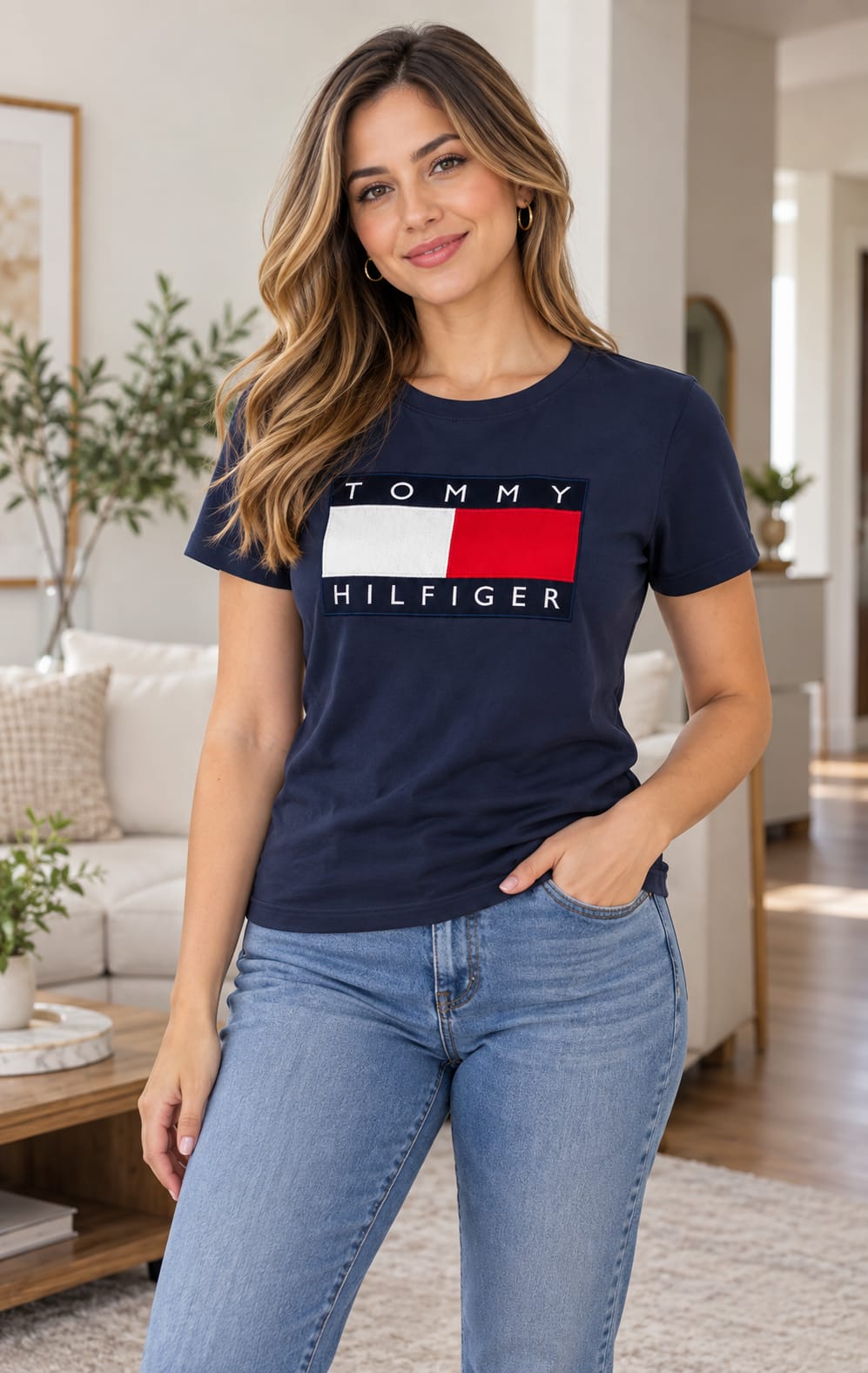 Playera para Mujer Azul Marino Amplia Cuello Redondo Tommy Hilfiger