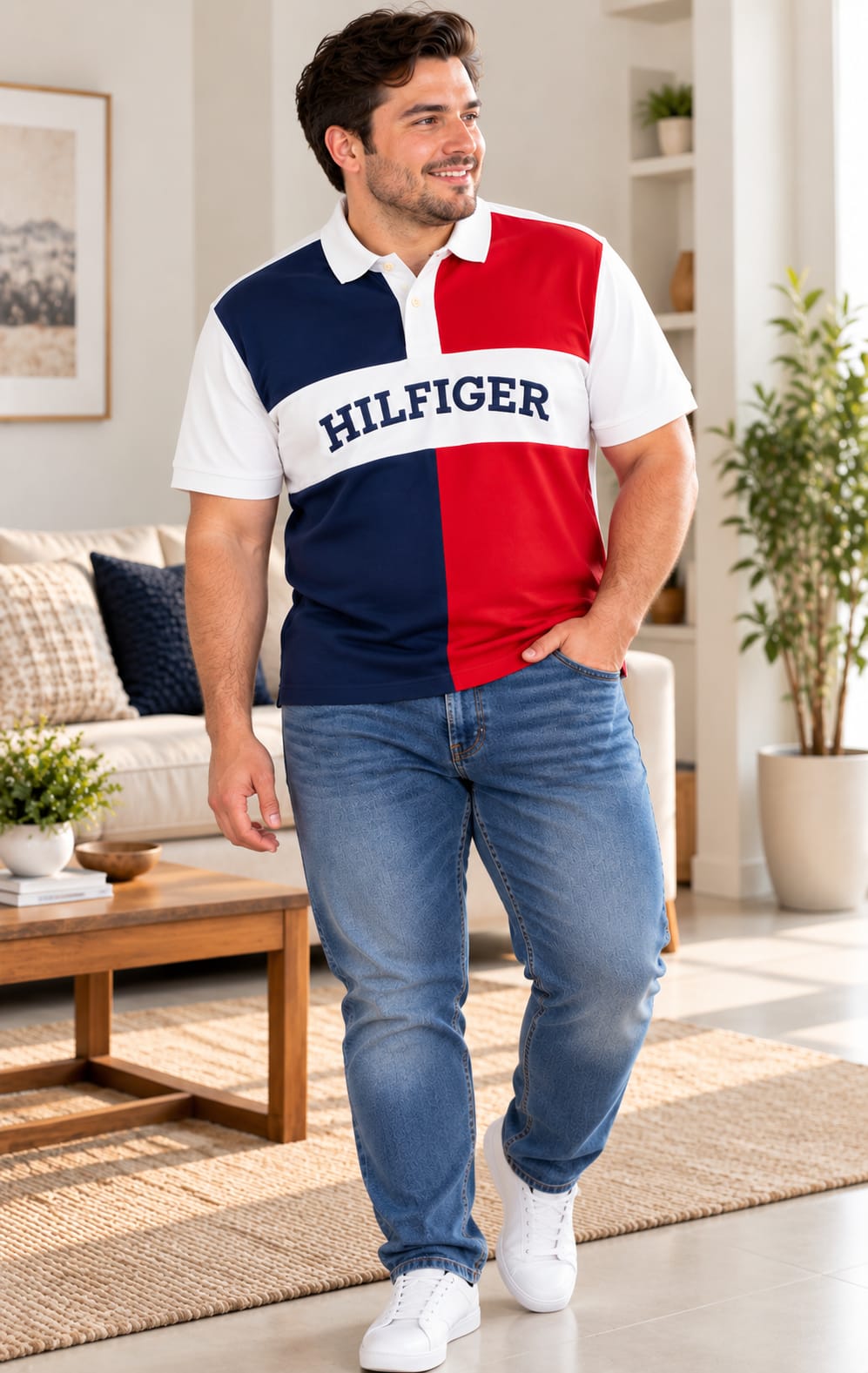 Playera para Hombre Blanca Tommy Hilfiger de Manga Corta con Cuello