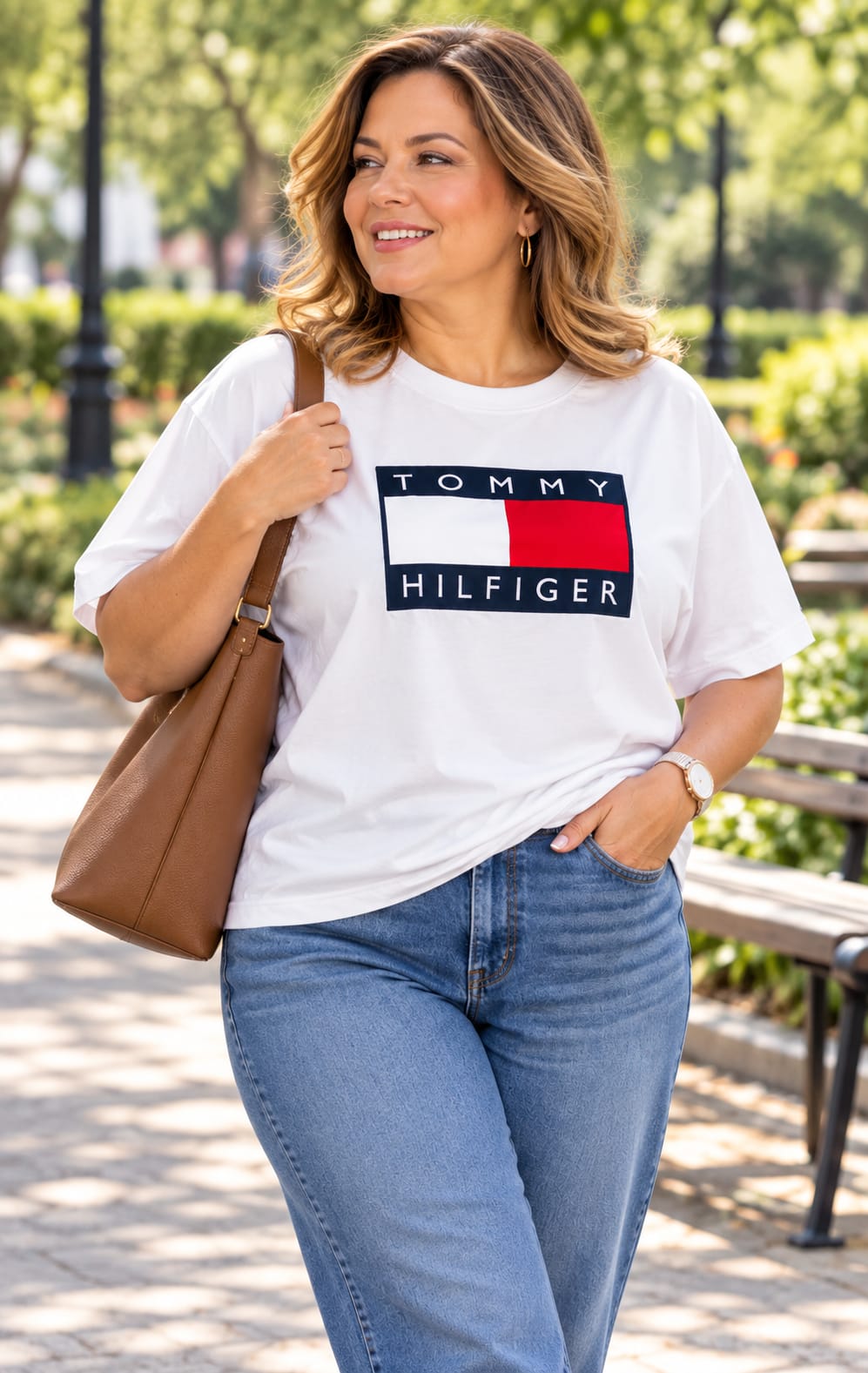 Playera para Mujer Blanca Amplia Cuello Redondo Tommy Hilfiger
