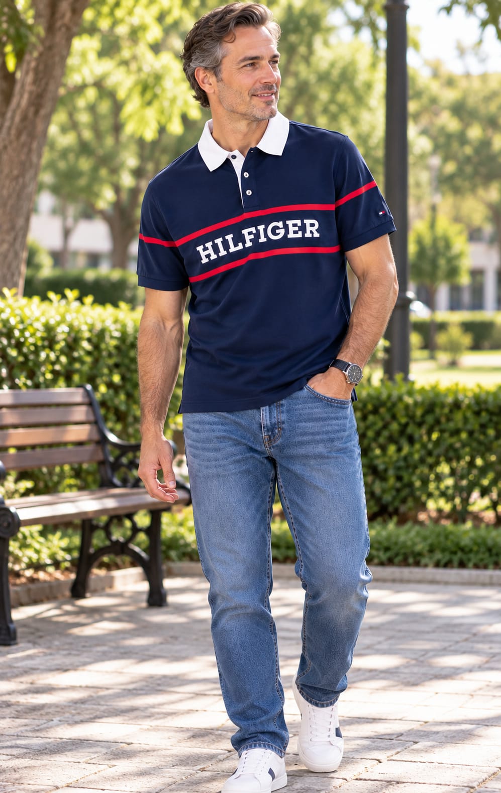 Playera para Hombre Azul Marino con Cuello Blanco Tommy Hilfiger