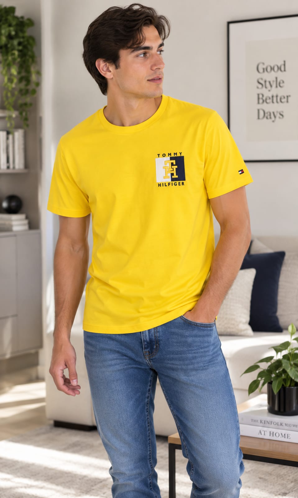 Playera para Hombre Amarilla Cuello Redondo Manga Corta Tommy Hilfiger