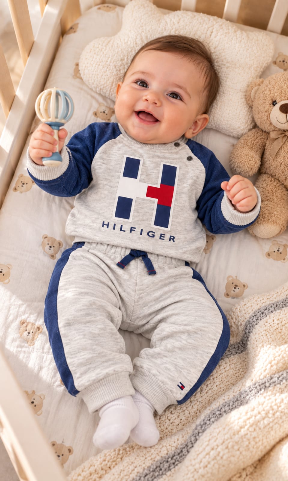 Conjunto Tommy Hilfiger de pants y sudadera para bebé 3-6 meses gris y azul marino
