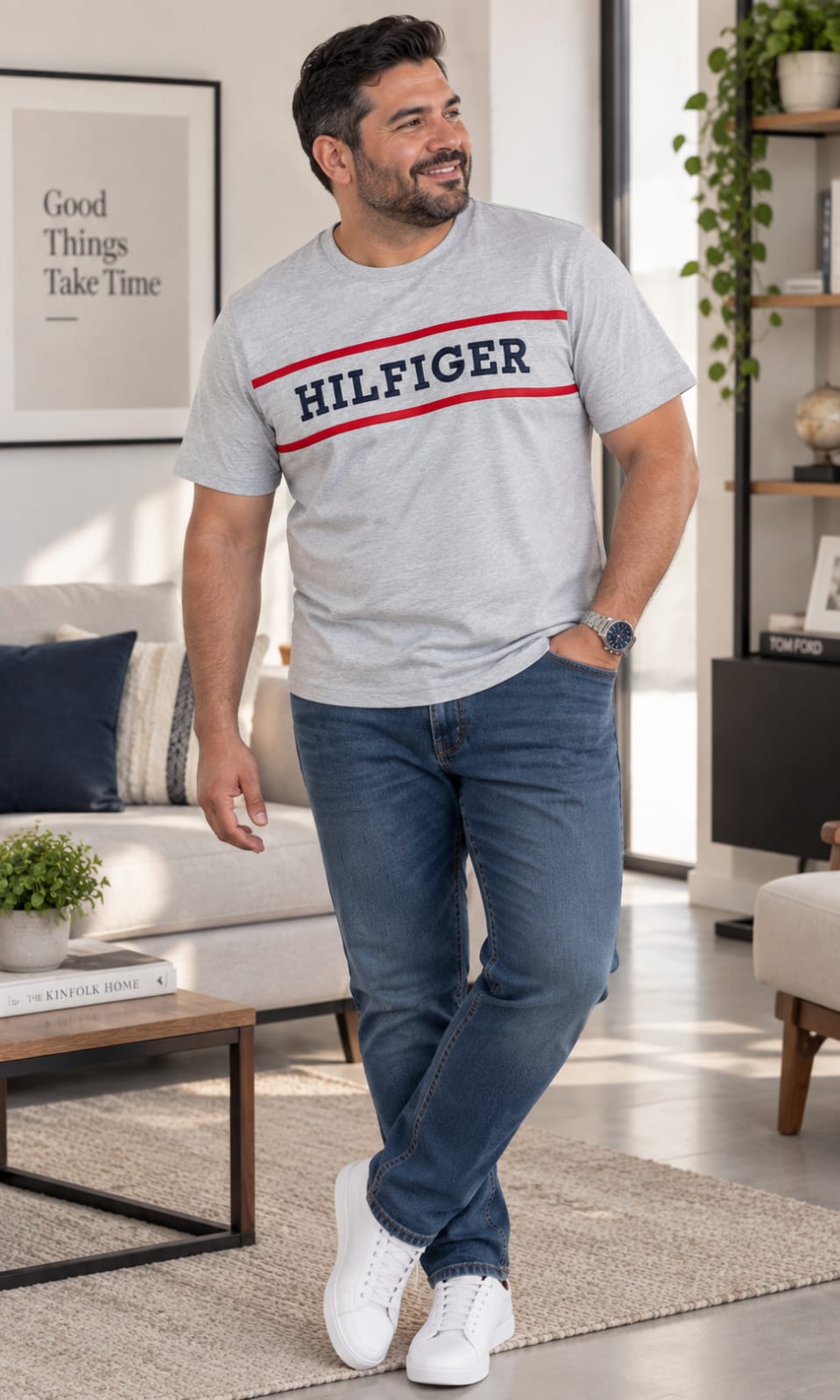 Playera para Hombre Gris Cuello Redondo Tommy Hilfiger