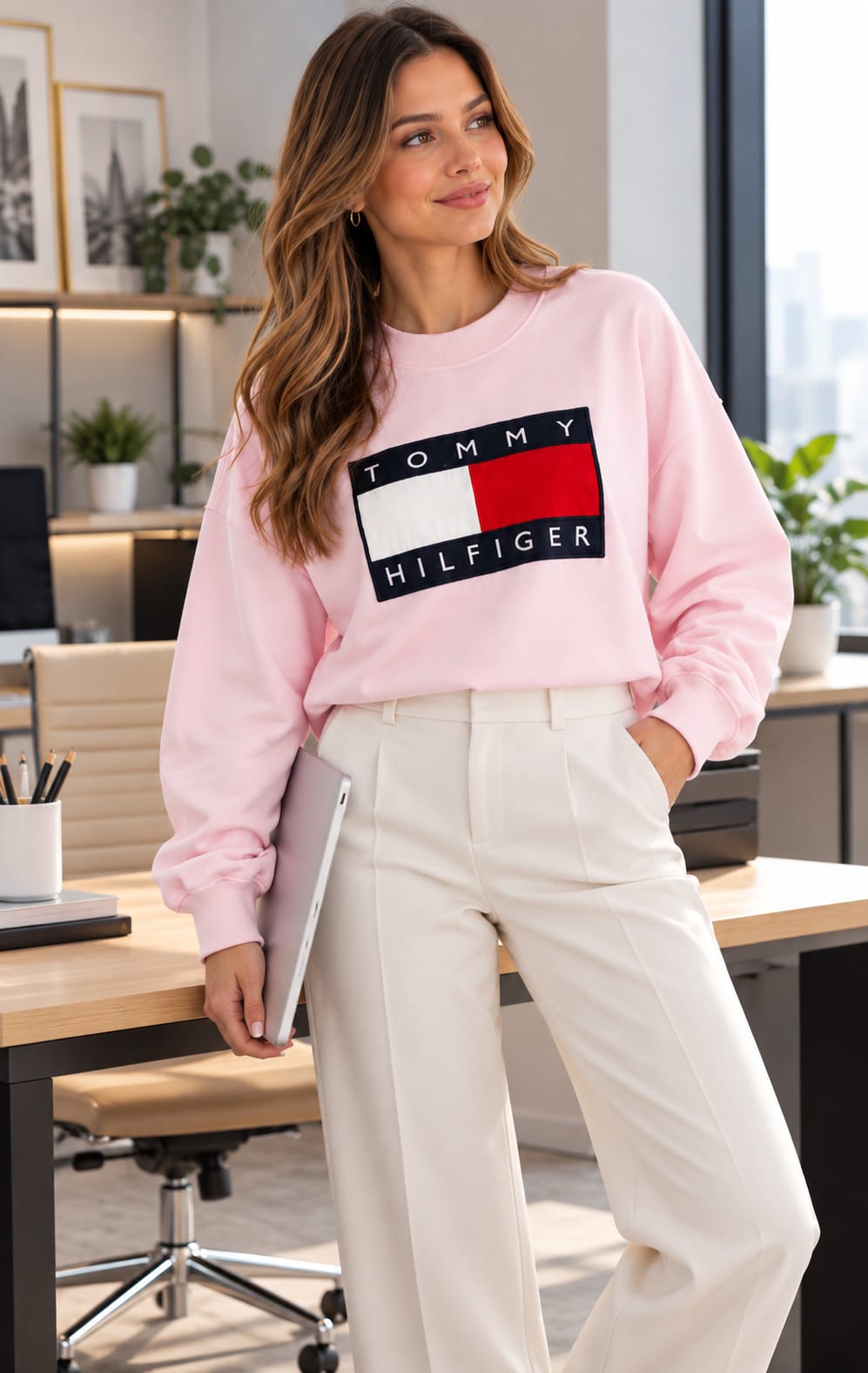 Sudadera para Mujer Rosa con Diseño Frontal y Cuello Redondo Tommy Hilfiger