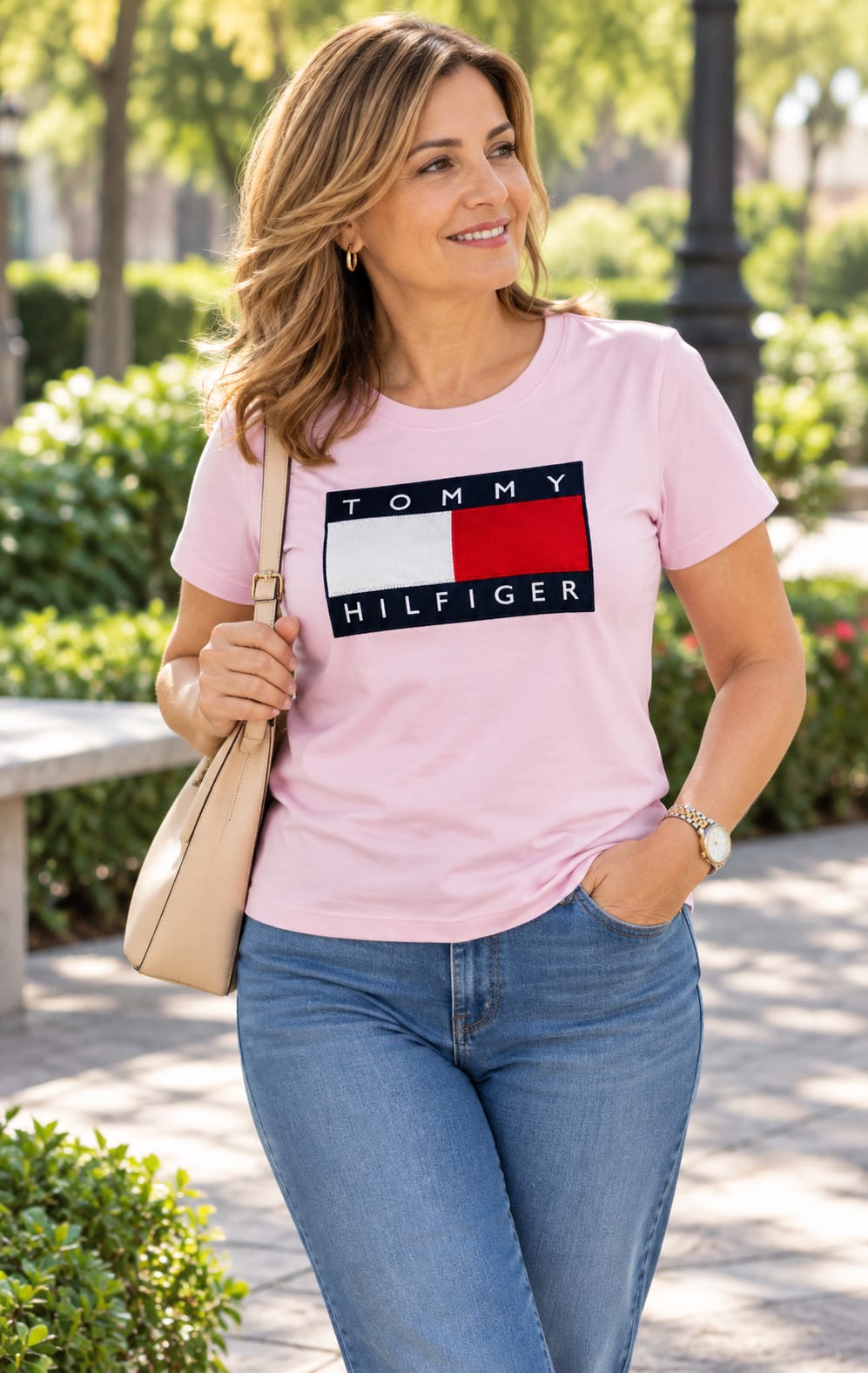 Playera para Mujer Rosa Amplia Cuello Redondo Tommy Hilfiger