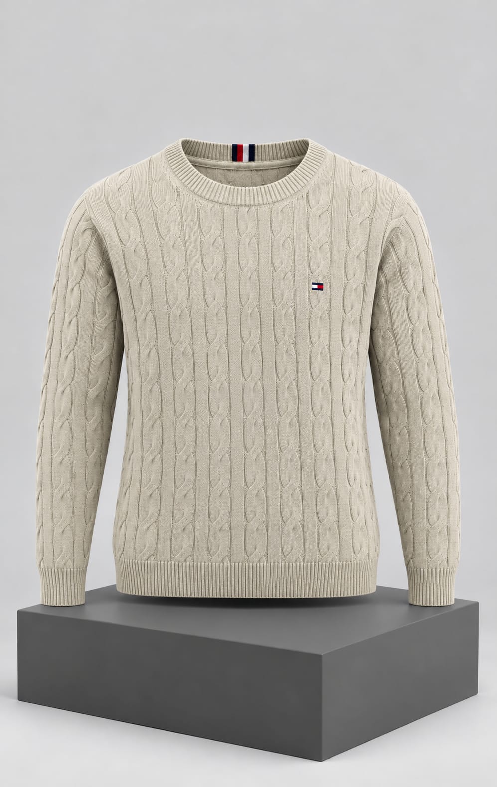Suéter para Hombre Beige con Tejido Trenzado Tommy Hilfiger