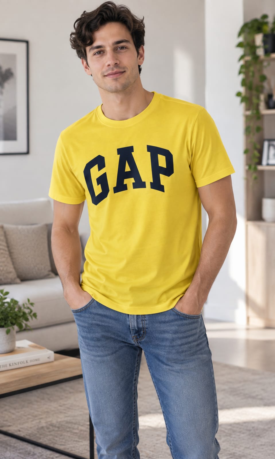 Playera GAP para Hombre Amarilla con Logo Negro Cuello Redondo