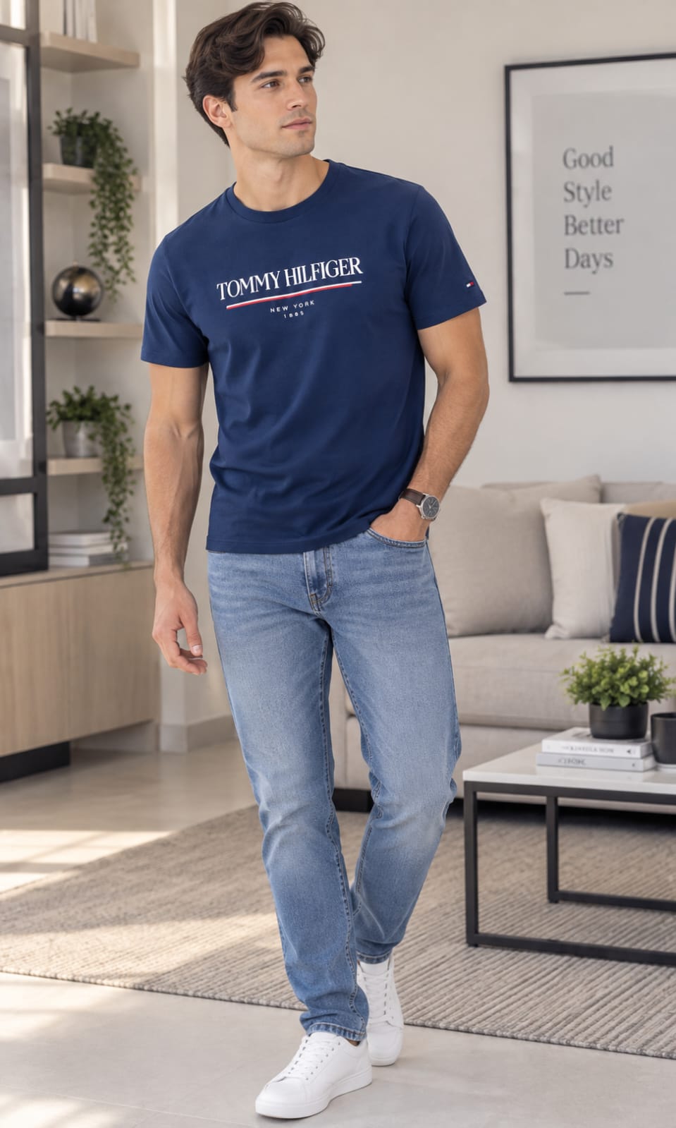 Playera para Hombre Azul de Cuello Redondo Tommy Hilfiger