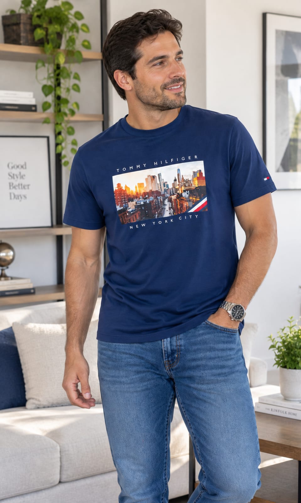 Playera para Hombre Azul Marino Cuello Redondo Manga Corta Tommy Hilfiger