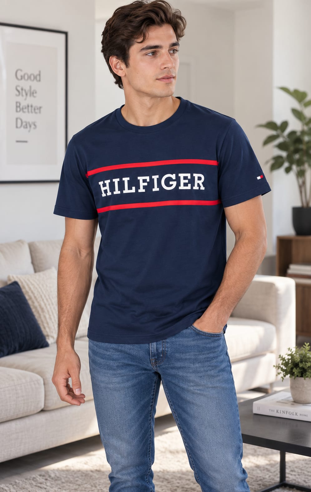 Playera para Hombre Azul Marino Cuello Redondo Manga Corta Tommy Hilfiger