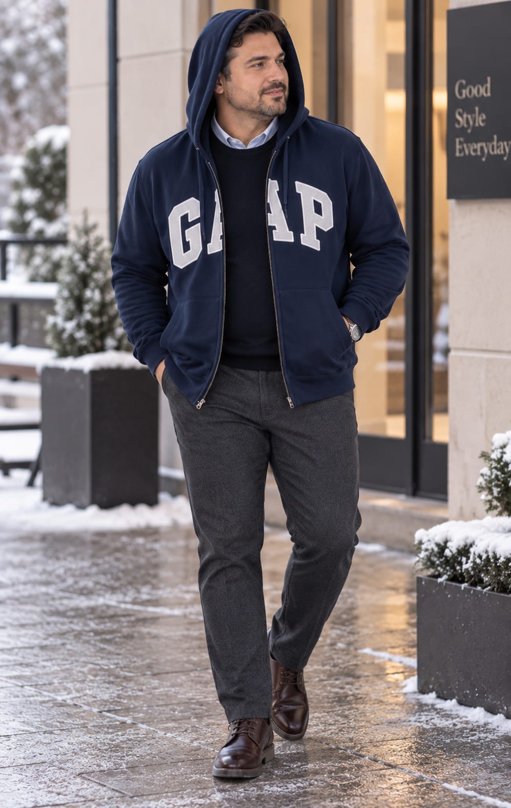 Sudadera GAP para Hombre Azul Marino con Capucha y Cierre Frontal