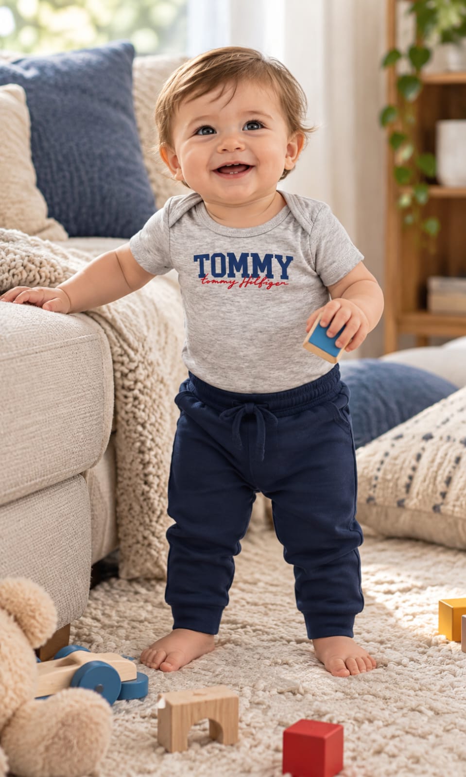 Pack de 4 Pañaleros Tommy Hilfiger para Bebé de 12 Meses en Azul, Blanco, Gris y Rojo