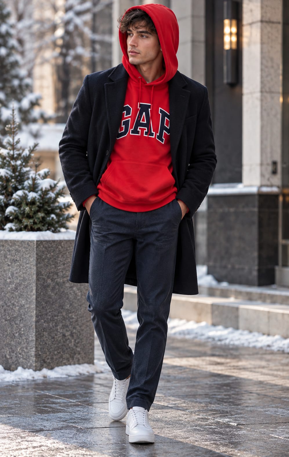 Sudadera GAP para Hombre Roja con Capucha y Bolsillo Frontal