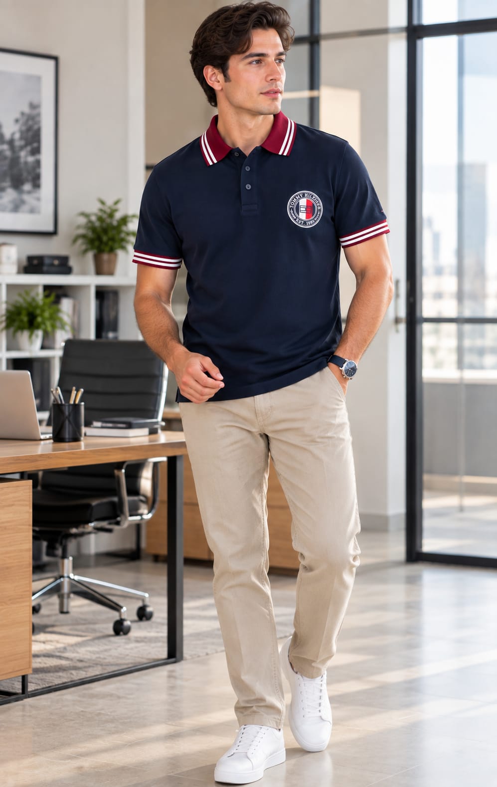 Playera para Hombre Azul Marino con Detalles en Cuello y Mangas Tommy Hilfiger