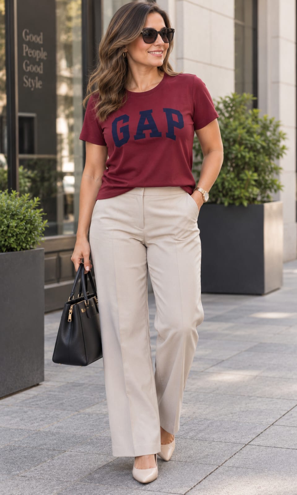 Blusa GAP para Dama Color Vino con Logo Cuello Redondo