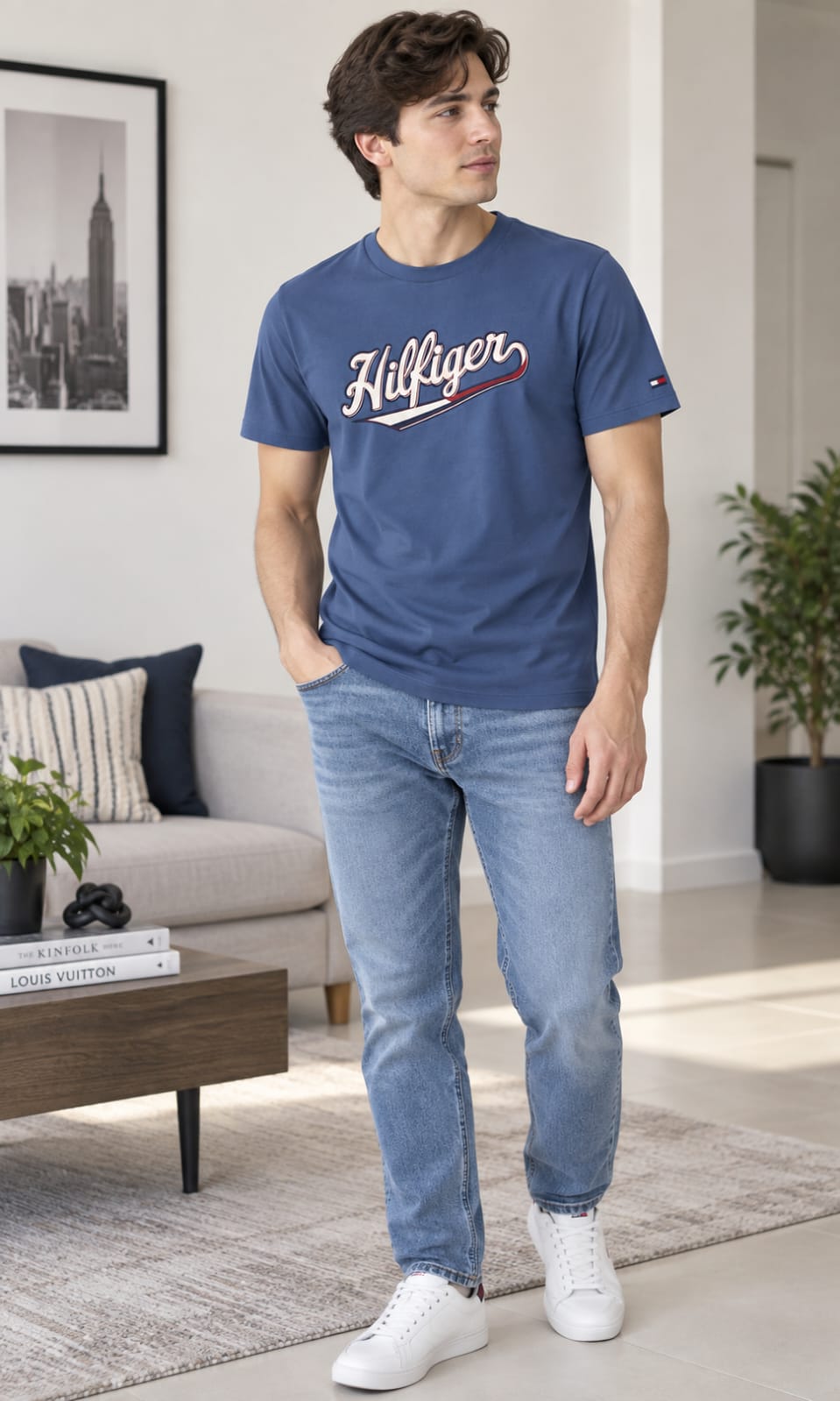 Playera para Hombre Azul de Manga Corta Cuello Redondo Tommy Hilfiger