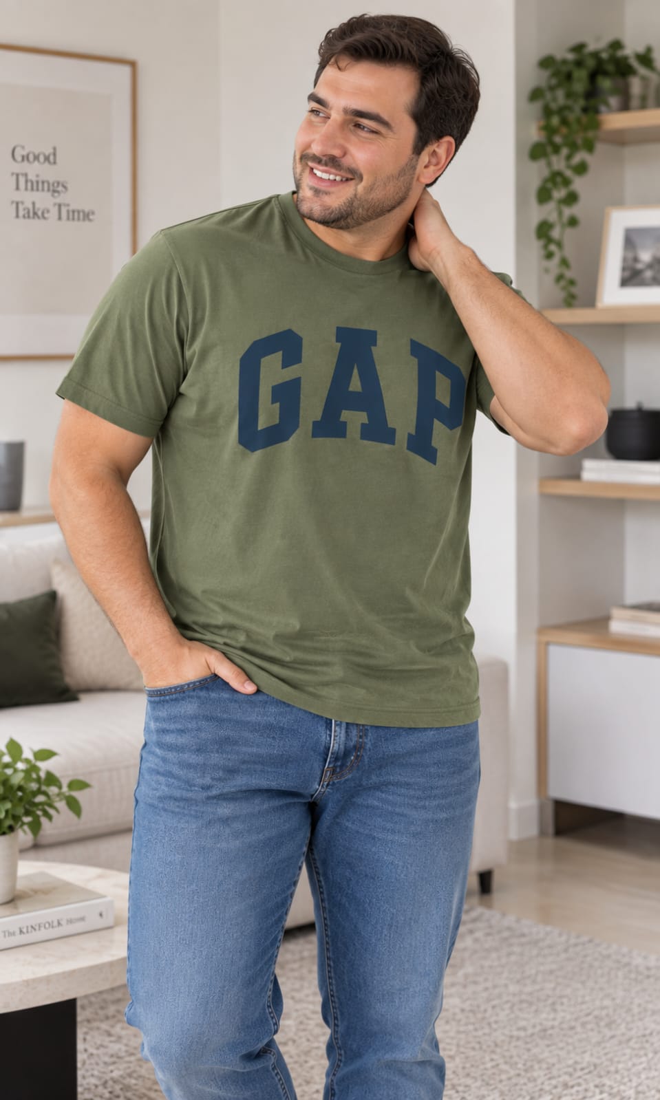 Playera GAP para Hombre Verde Olivo con Logo Cuello Redondo