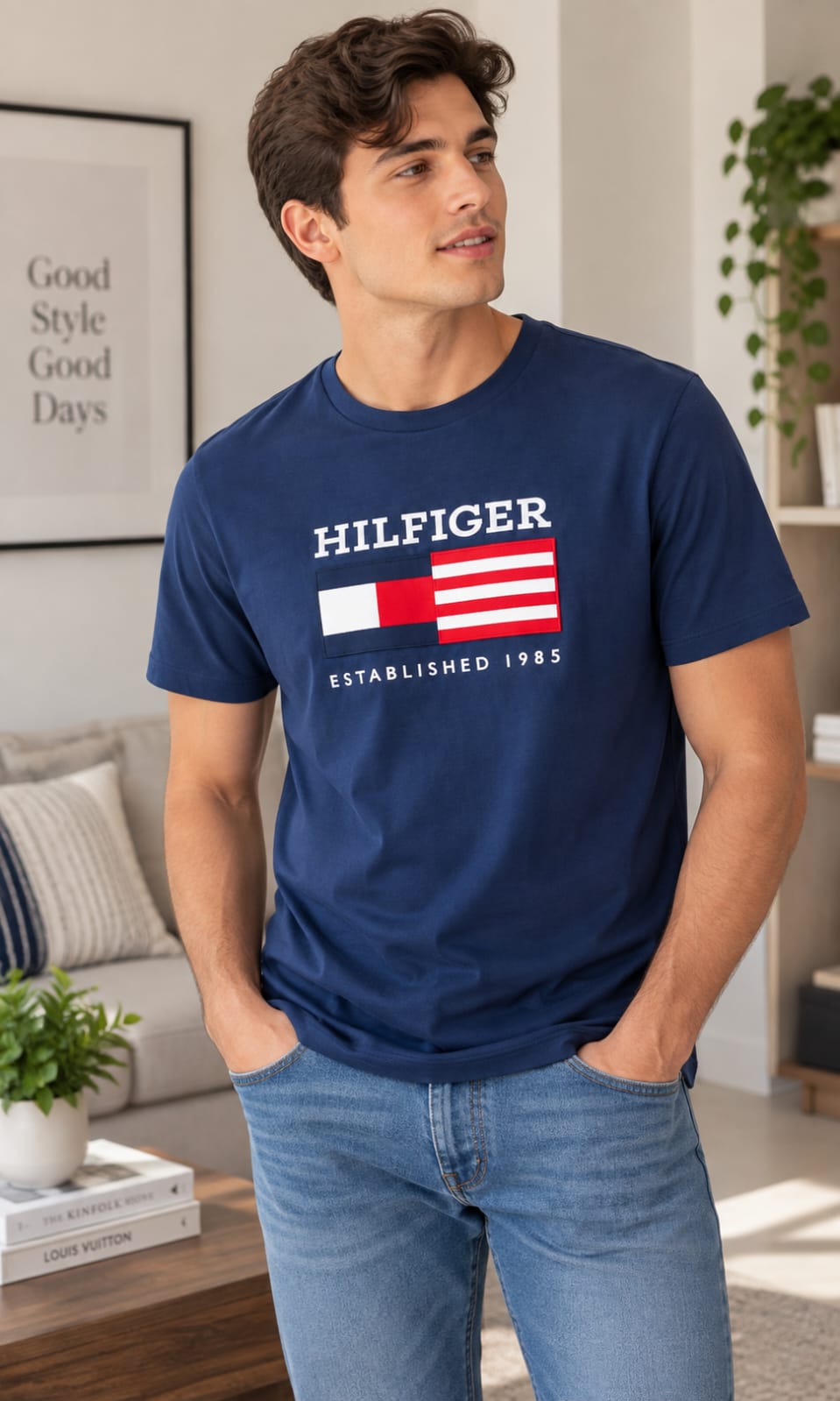 Playera para Hombre Azul Marino de Cuello Redondo Tommy Hilfiger