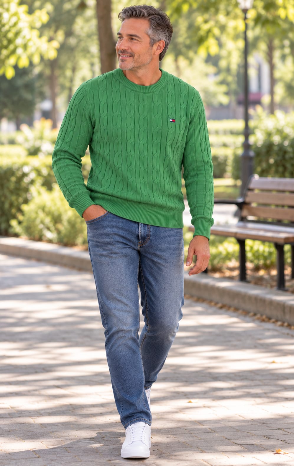 Suéter para Hombre Verde con Tejido Trenzado Tommy Hilfiger
