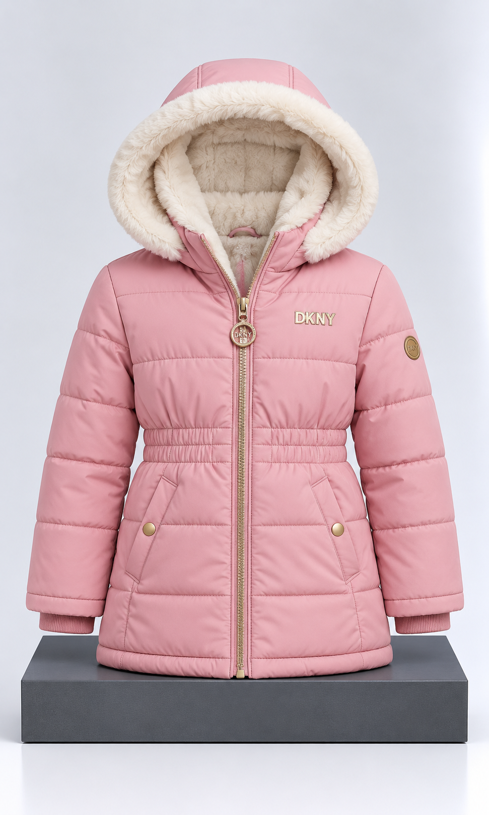 Chamarra DKNY Reversible para Niña Rosa y Blanca
