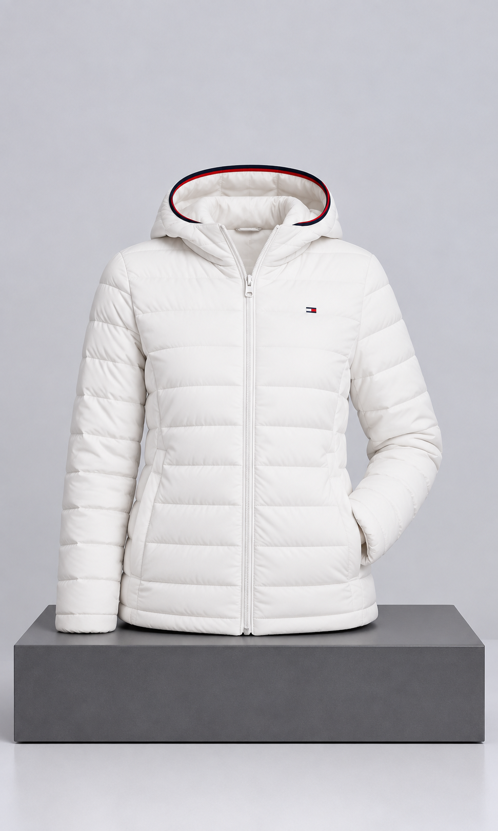Chamarra Tommy Hilfiger para Mujer Blanca con Gorro