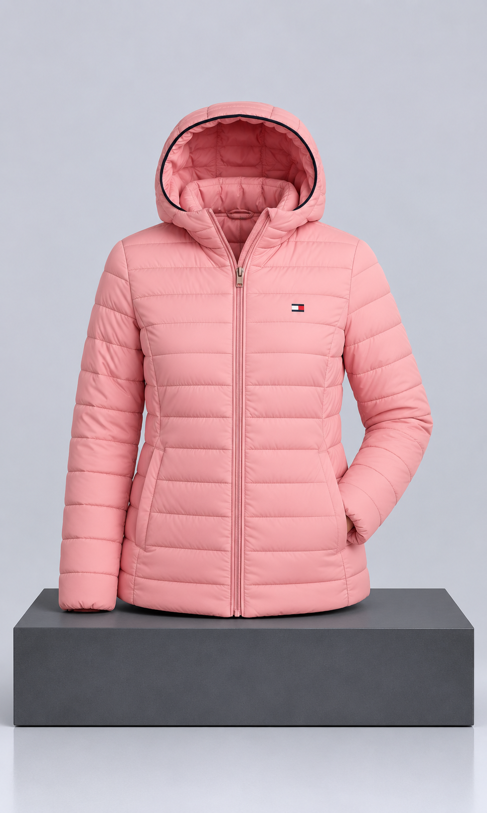 Chamarra Tommy Hilfiger para Mujer Rosa Claro con Gorro