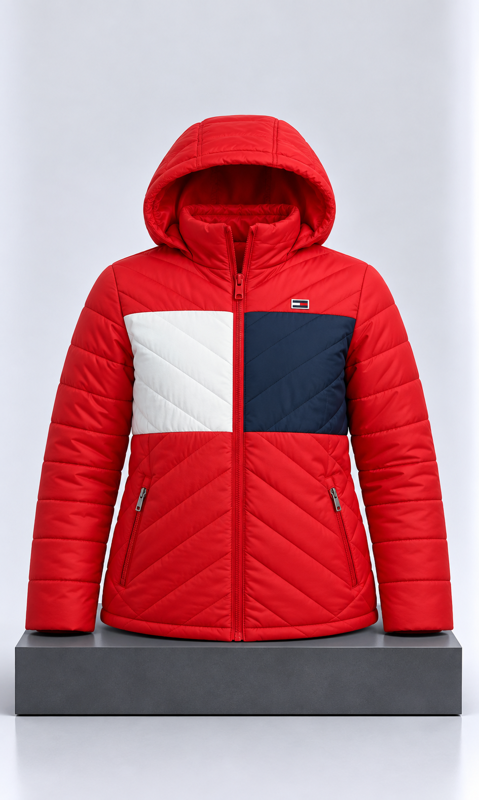 Chamarra Acolchada para Mujer Roja Tricolor