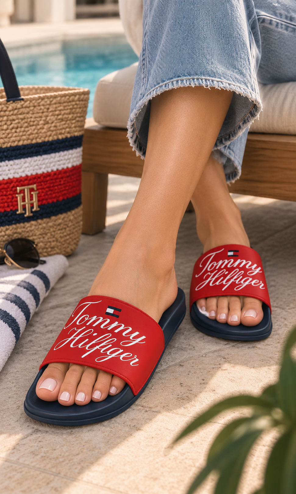 Sandalias Unisex Azul Marino y Rojo
