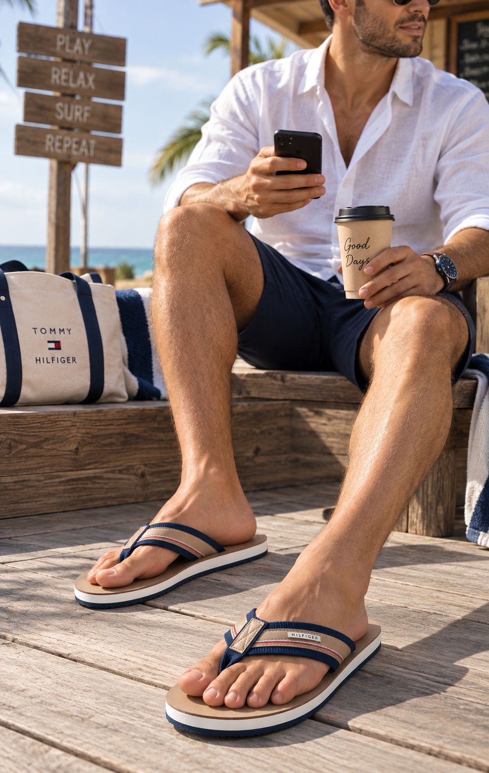 Sandalias para Hombre Café y Azul Marino Estilo Pata de Gallo