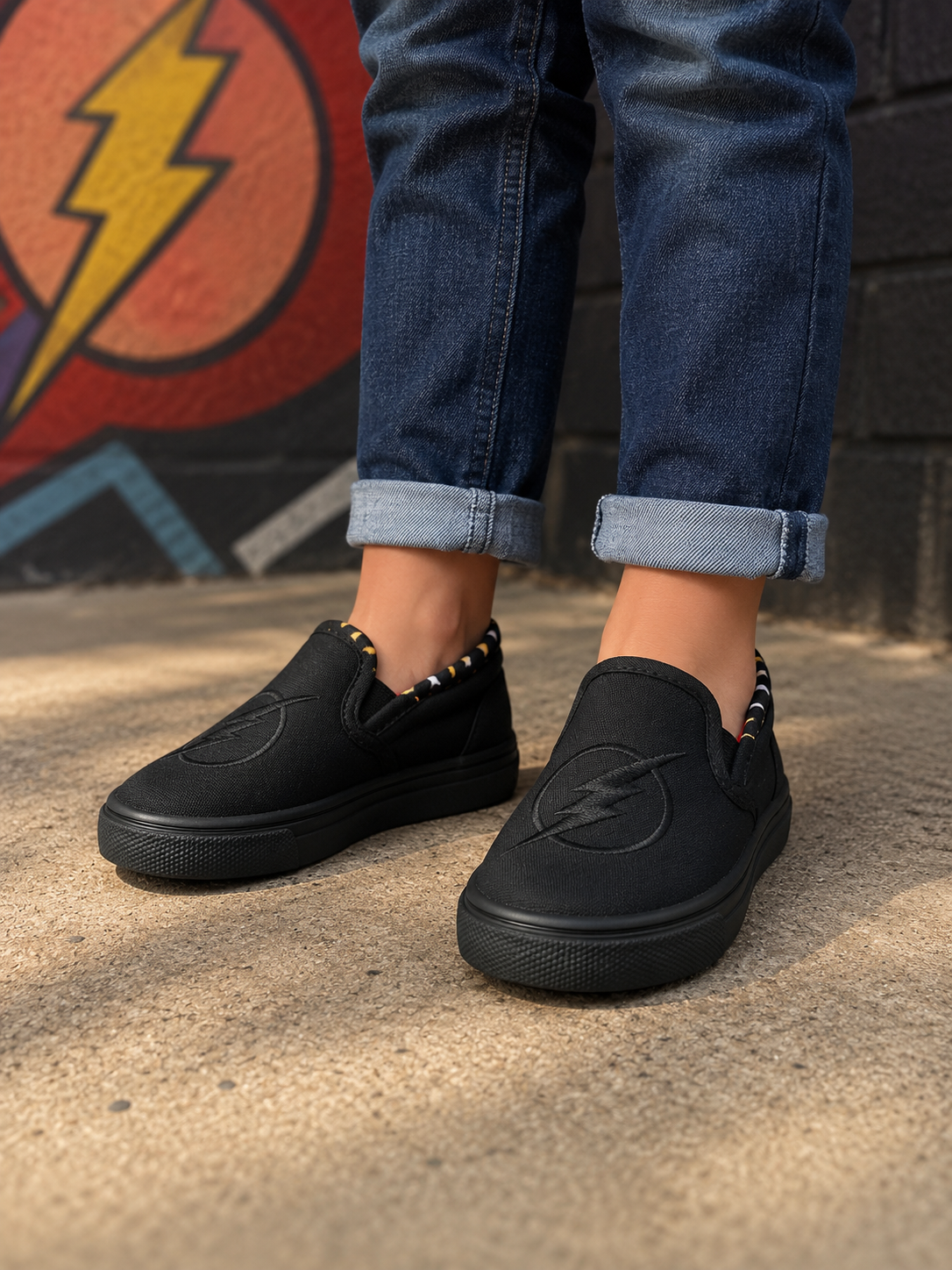 Tenis Flash Justice League para Niño Negros Slip-On Sin Cordones