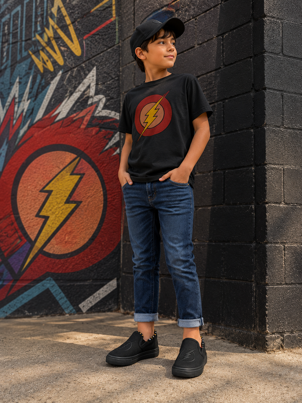 Tenis Flash Justice League para Niño Negros Slip-On Sin Cordones