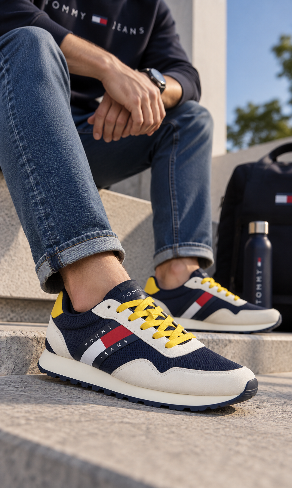 Tenis para Hombre Azul Marino, Blanco y Amarillo Casual Sport