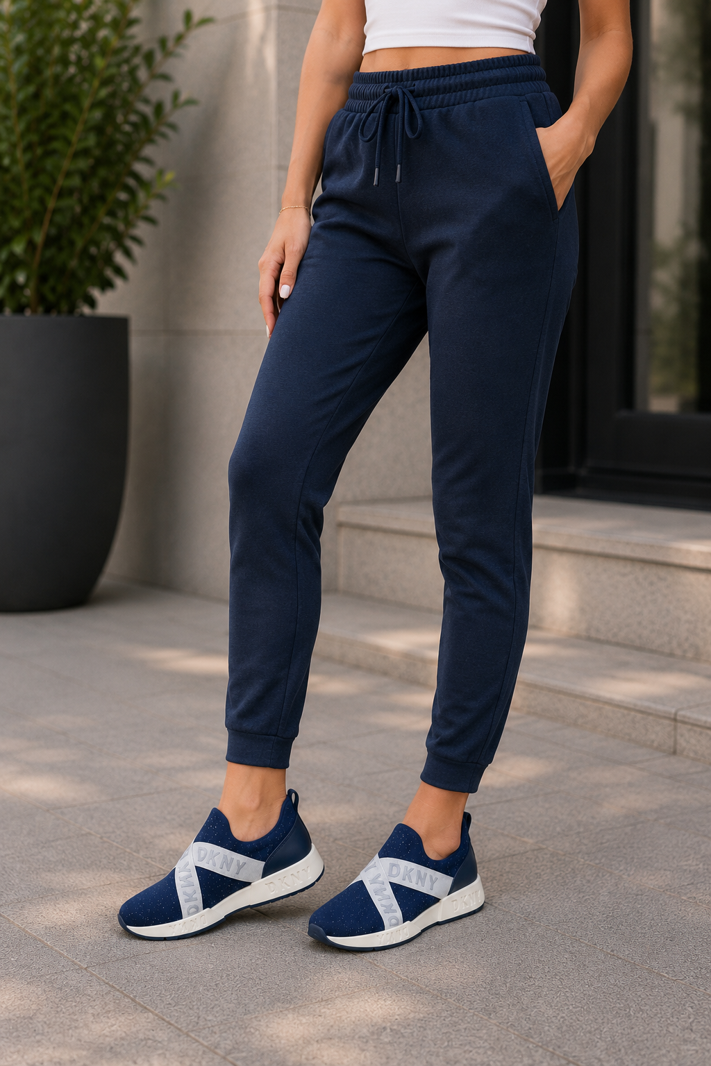 Tenis DKNY Maddie Stretch Navy Glitter para Dama y Niña