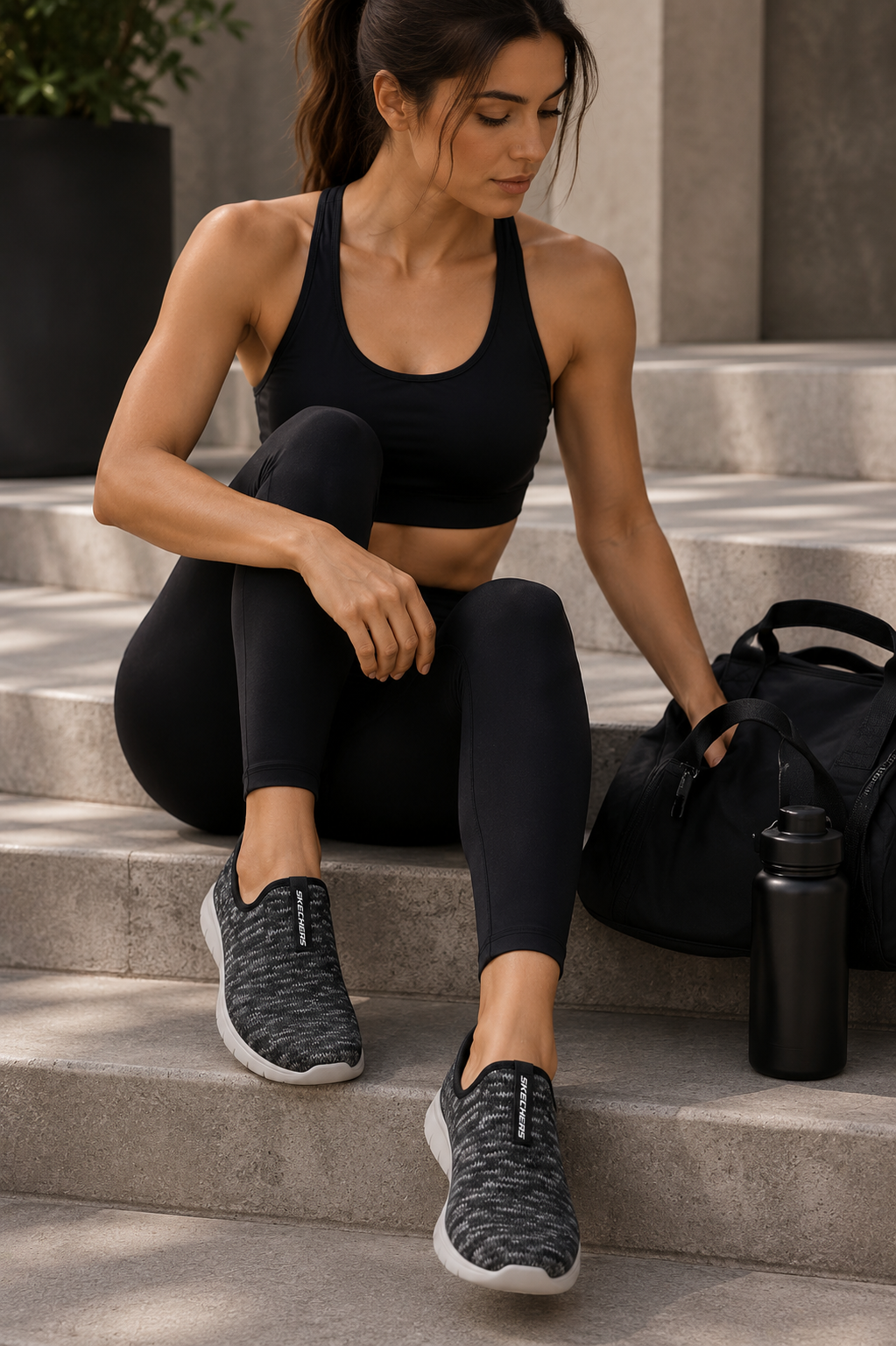 Tenis Skechers para Mujer Negro con Blanco y Gris