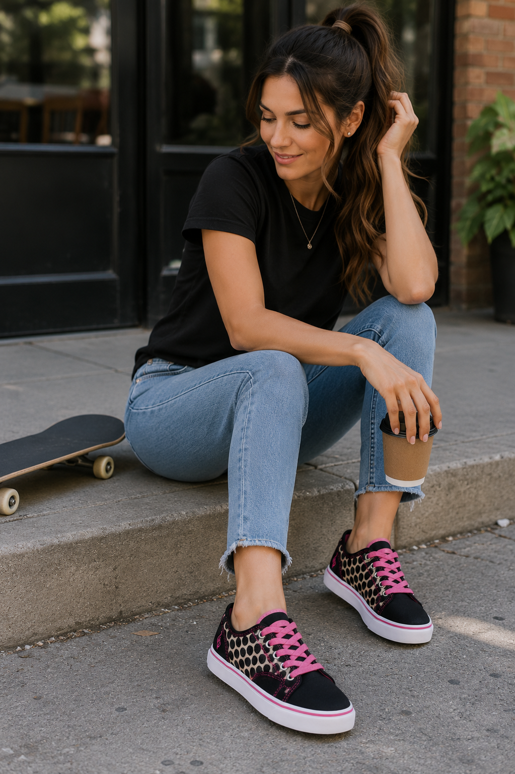 Tenis Baby Phat Porter BP Chambray para Niña Negro con Fucsia