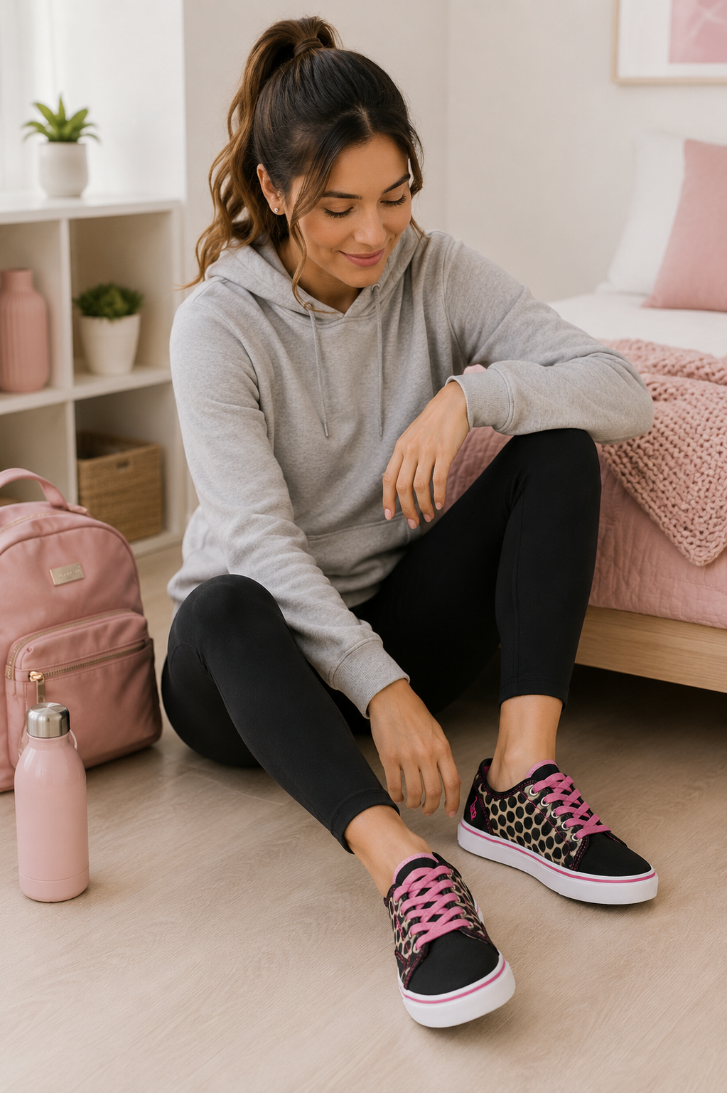 Tenis Baby Phat Porter BP Chambray para Niña Negro con Fucsia