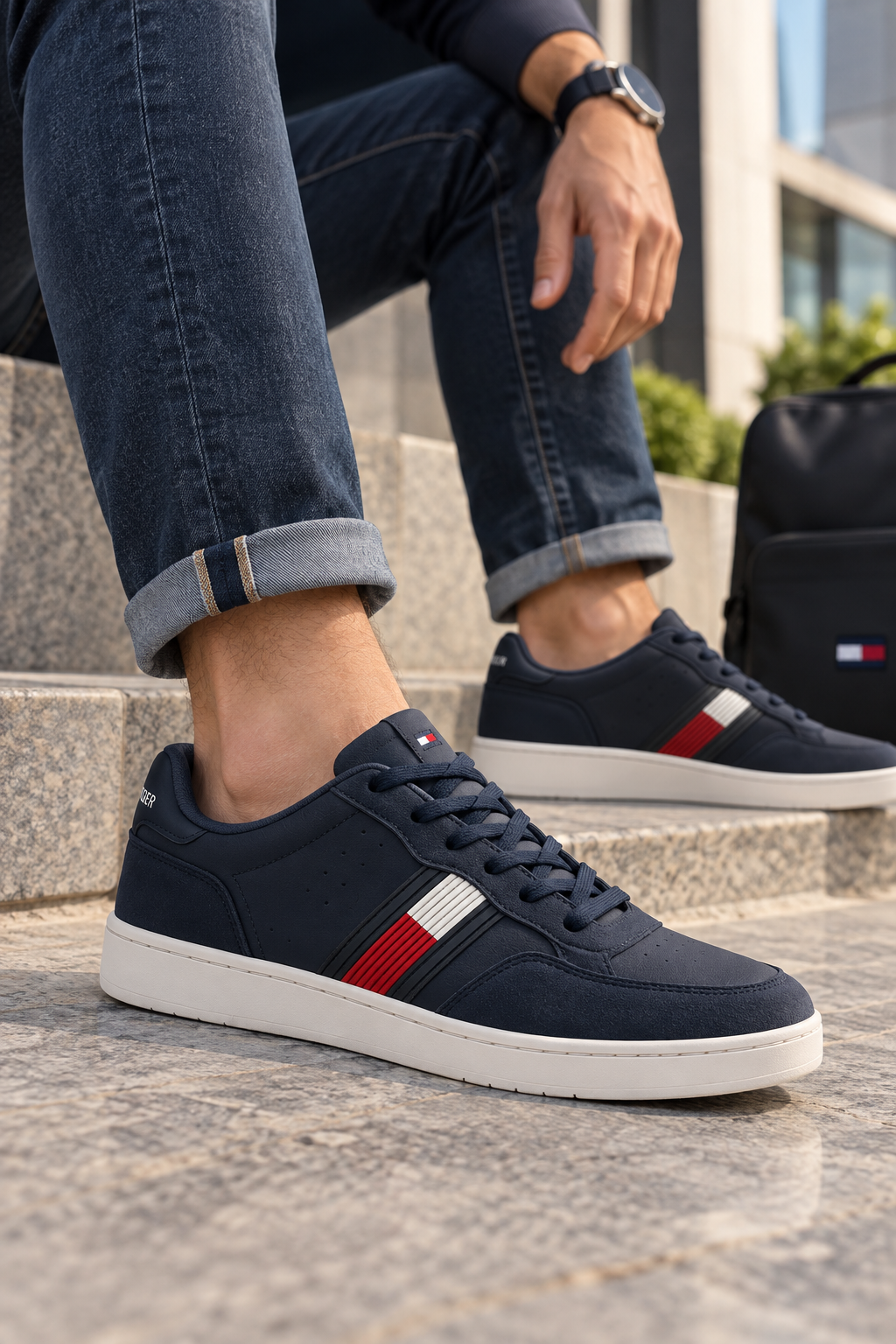 Tenis Casual para Hombre Azul Marino de Piel con Detalles de Gamuza