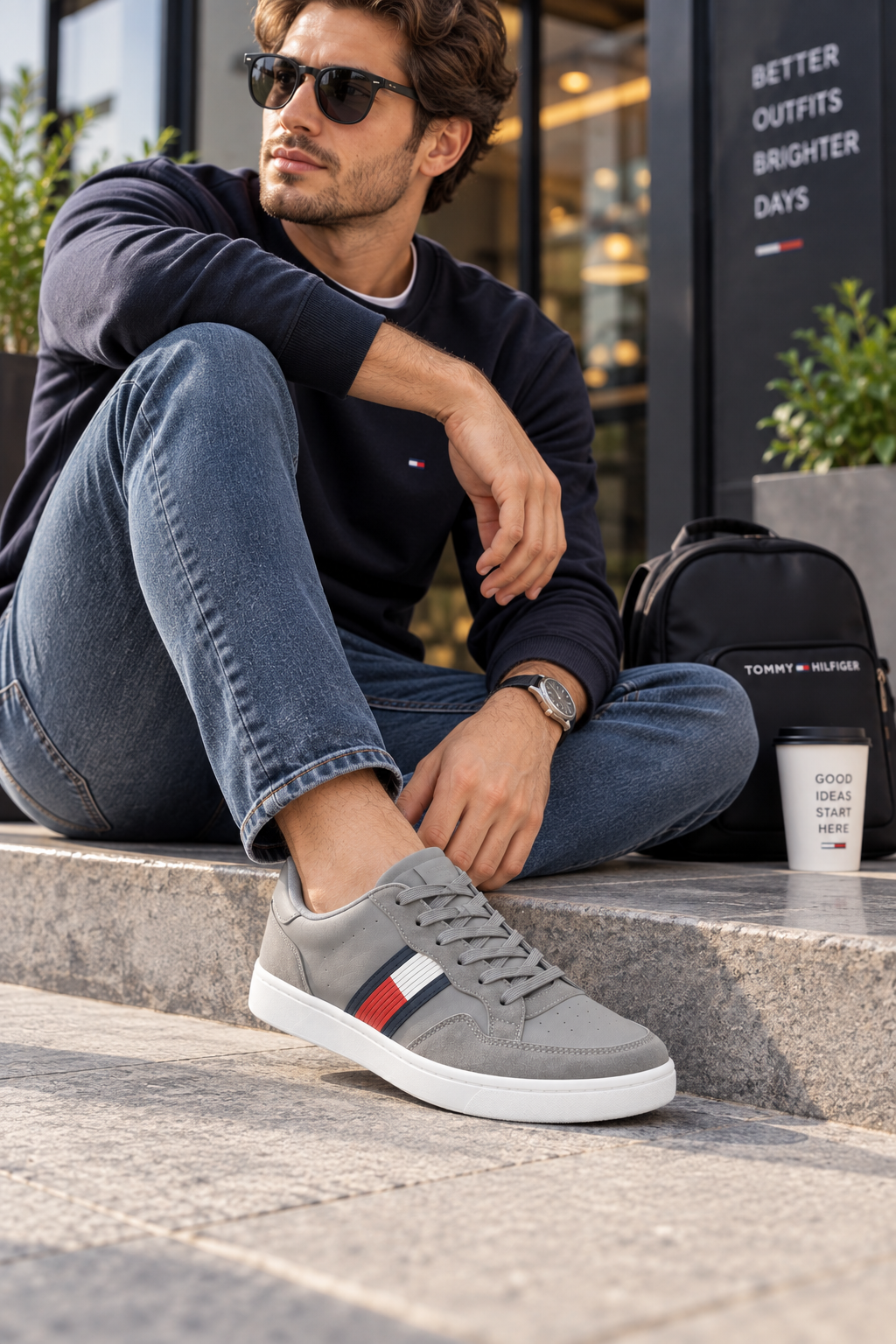 Tenis Casual para Hombre Gris de Piel con Detalles de Gamuza