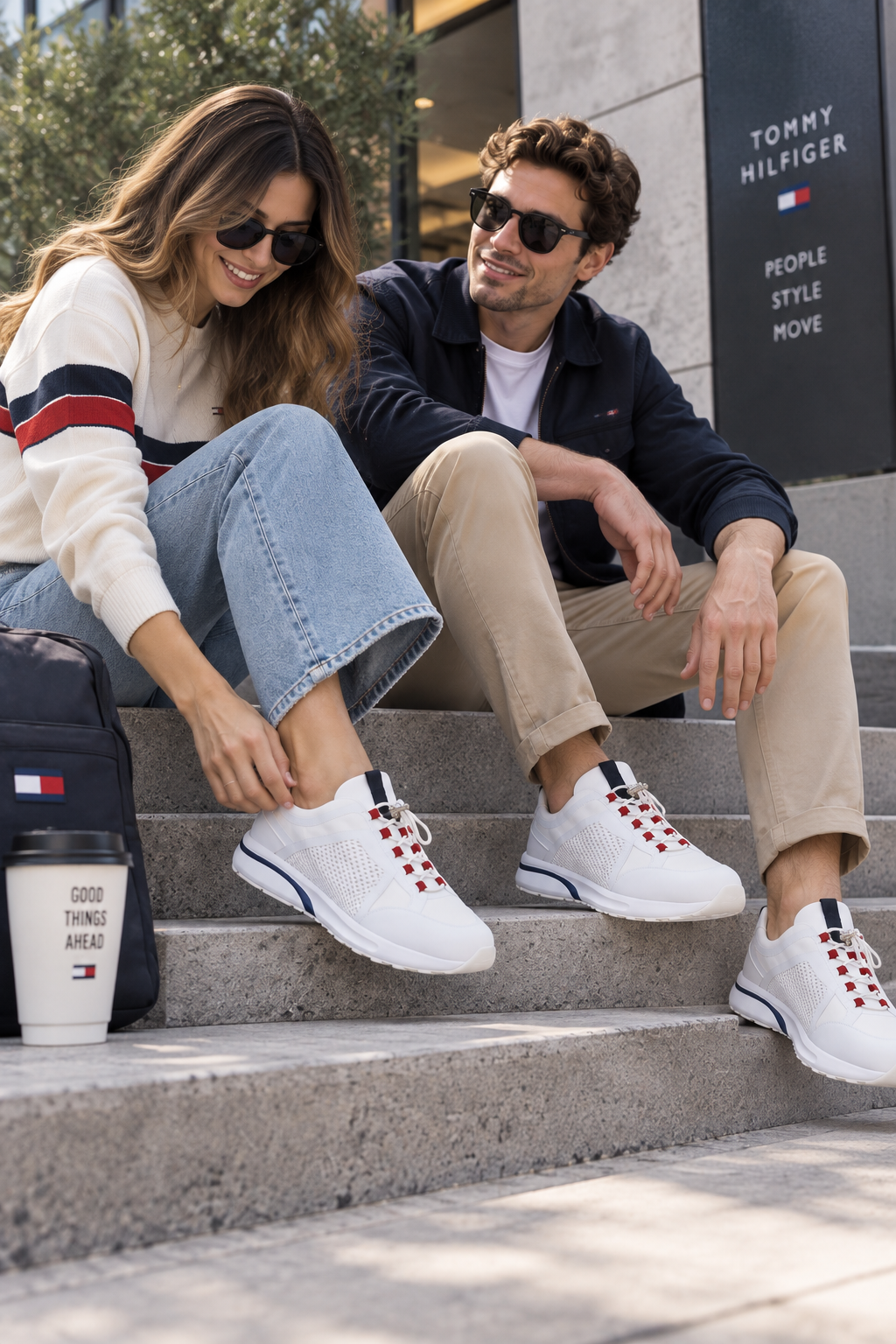 Tenis Tommy Hilfiger Unisex Blancos con Detalles en Rojo