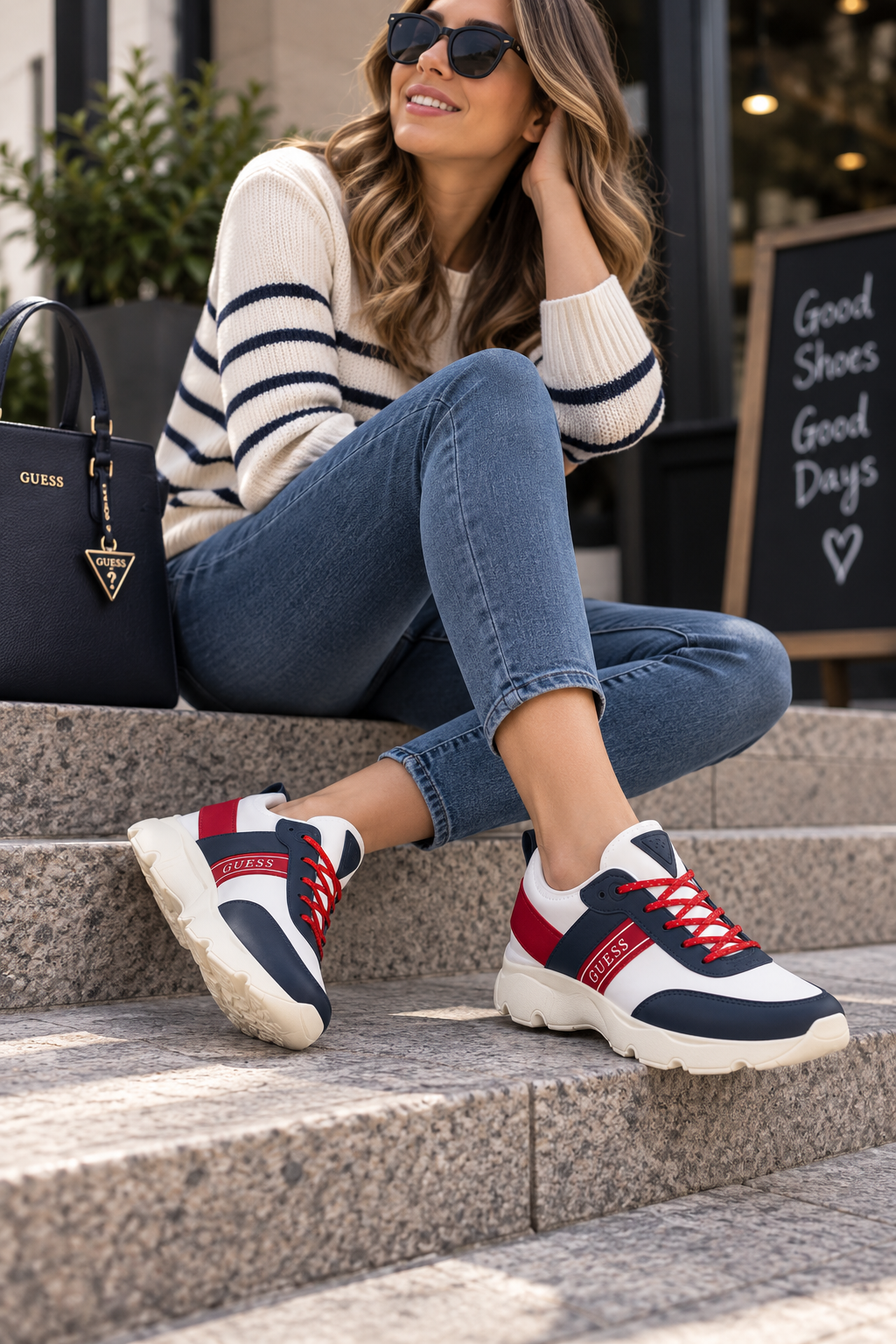 Tenis Guess GFPEGG para Mujer Blanco, Rojo y Azul Marino