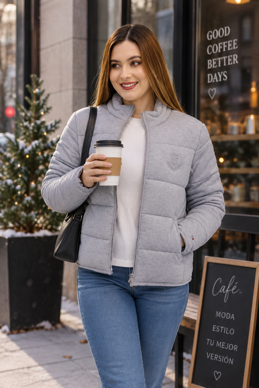 Chamarra para Mujer Gris Talla Mediana Acolchada