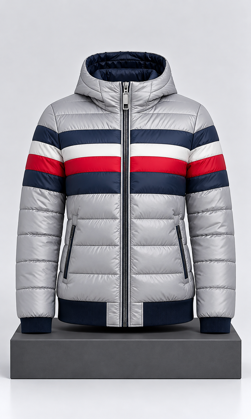 Chamarra para Mujer Plateada Metálica Tricolor Acolchada