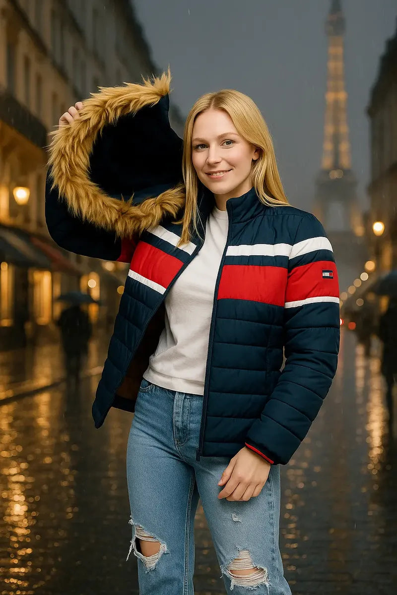 Chamarra para Dama Azul Marino con Gorro Desmontable