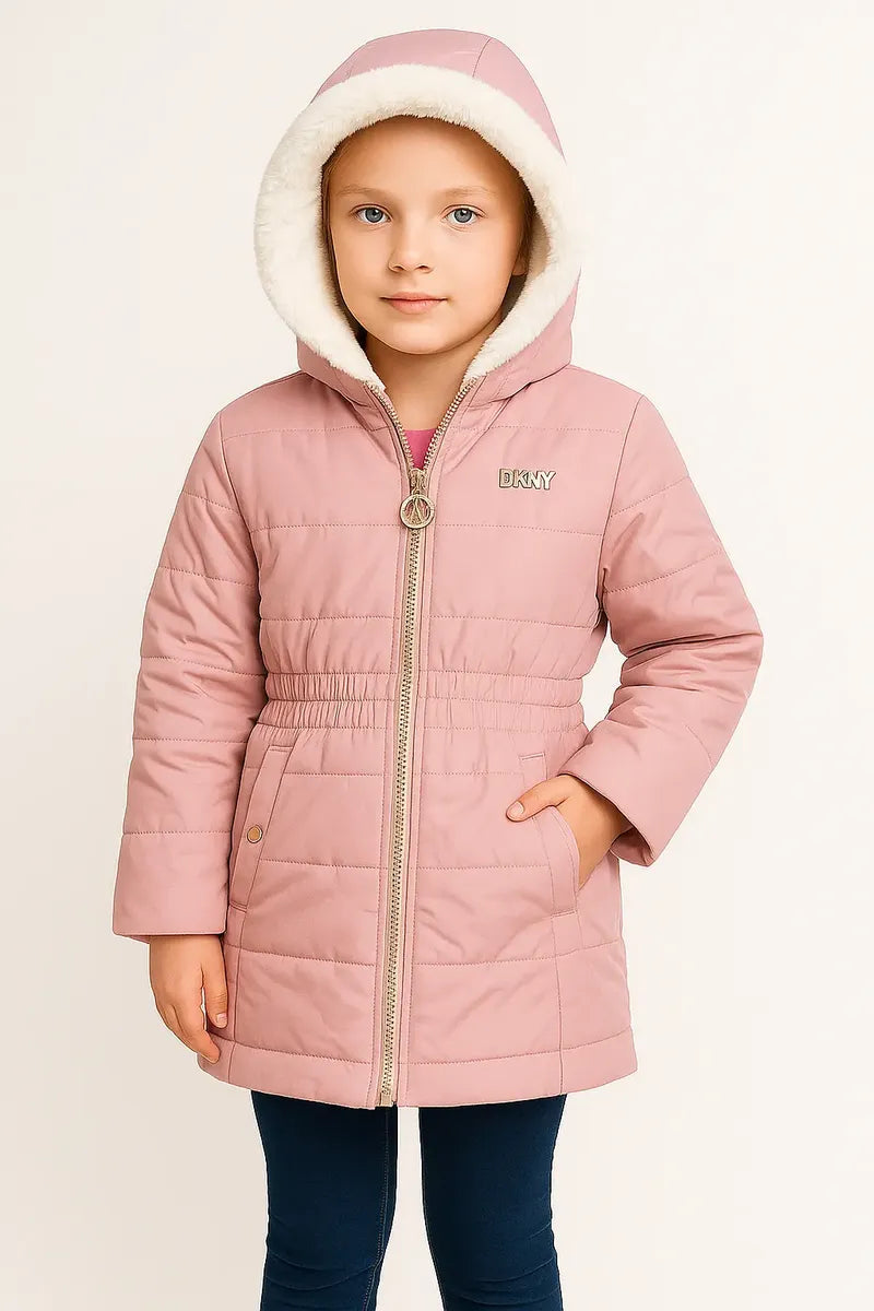 Chamarra DKNY Reversible para Niña Rosa y Blanca